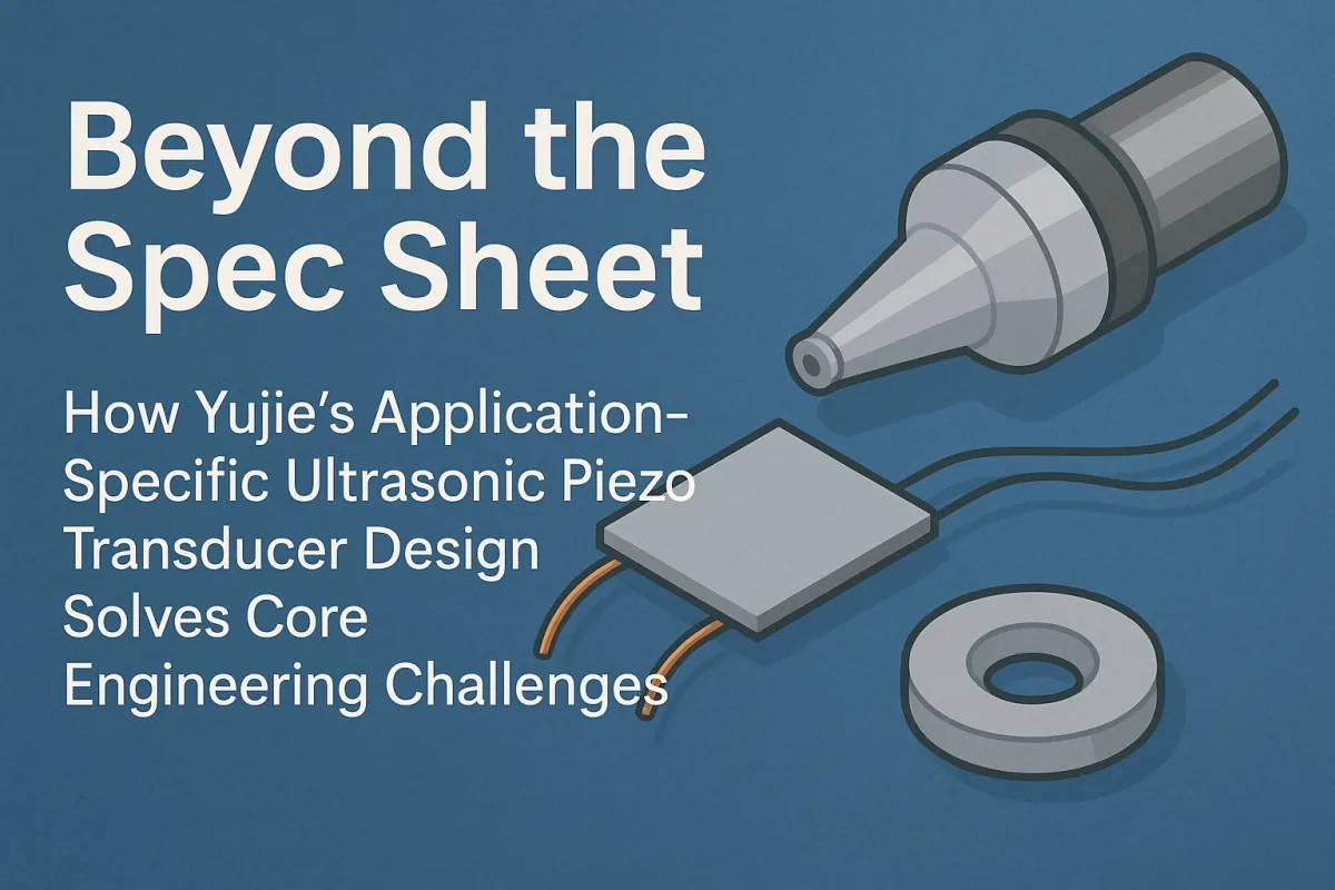 Ultrasonic piezo transducer components including a ring, disc, and tube element, illustrating application-specific design for engineering challenges
