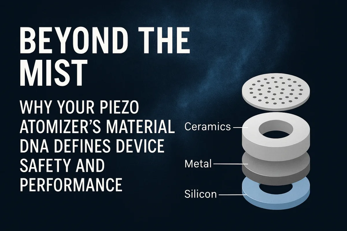 Piezo atomizer material components showing ceramics, metal mesh, and silicon layers | Yujie Technology