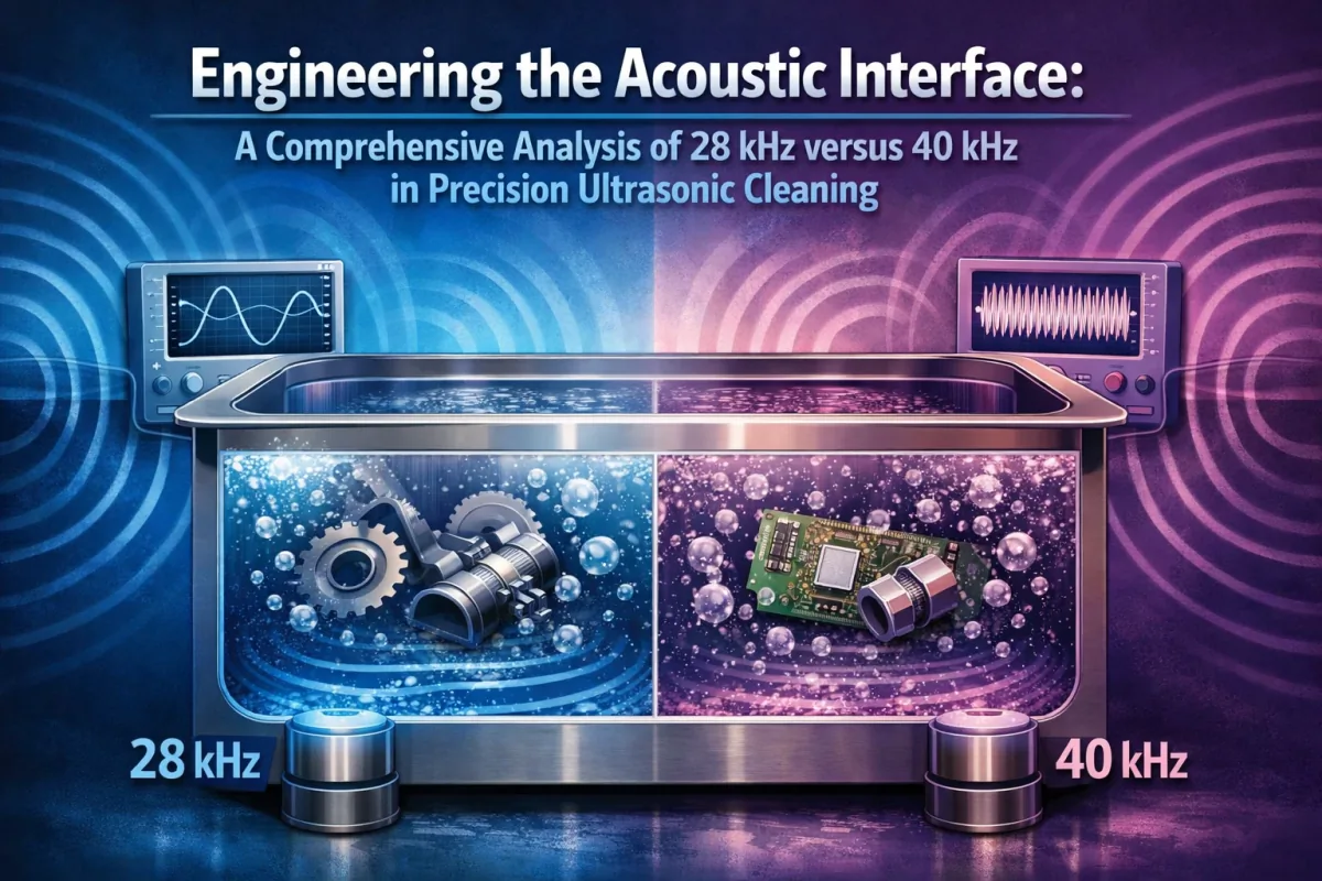 Comparative visualization of acoustic boundary layer thickness and cavitation bubble size for 28 kHz and 40 kHz frequencies