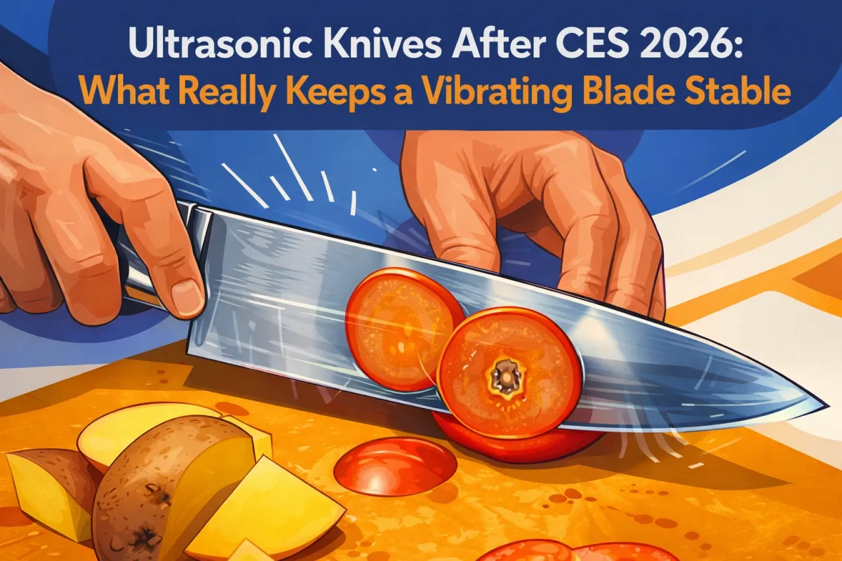 CES 2026 handheld ultrasonic knife engineering analysis showing C-200 blade stability, piezoelectric transducer stack, and thermal management system