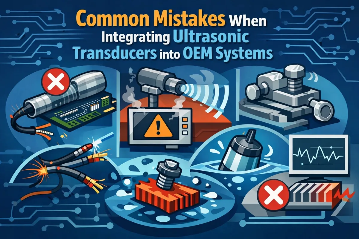 Diagram showing common integration failure points in ultrasonic transducer assembly