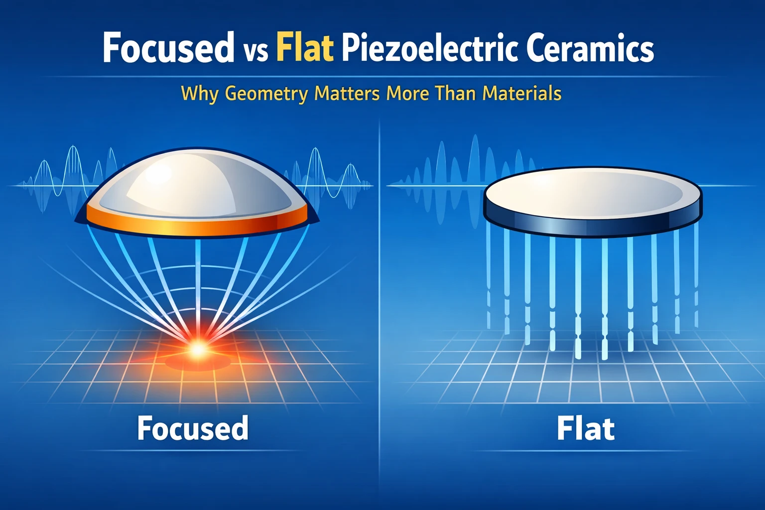 Comparison of focused spherical-cap vs flat piezoelectric ceramic elements