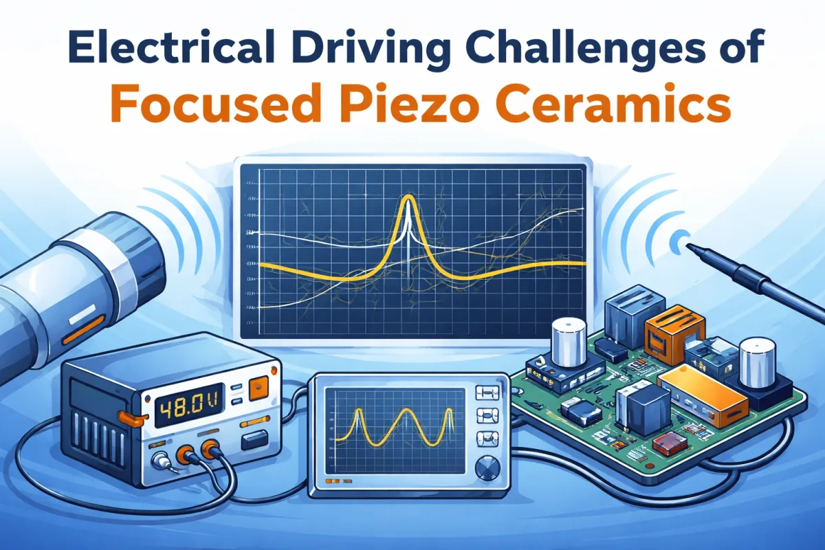 Focused piezo ceramic transducer electrical impedance and mode-coupling evaluation for ultrasonic driver architecture
