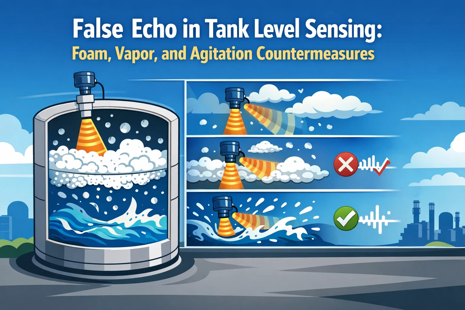 Engineering field playbook for ultrasonic tank level false echo control with foam, vapor, and agitation countermeasures