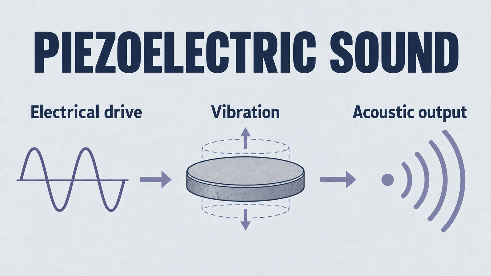 Infografik: piezoelektrischer Klang, Abdeckung elektrischer Antrieb, Vibration, akustische Leistung.