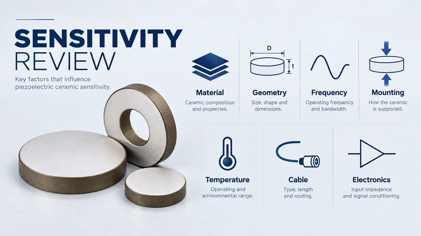 Sensitivity depends on the material, geometry, operating conditions and measurement chain.