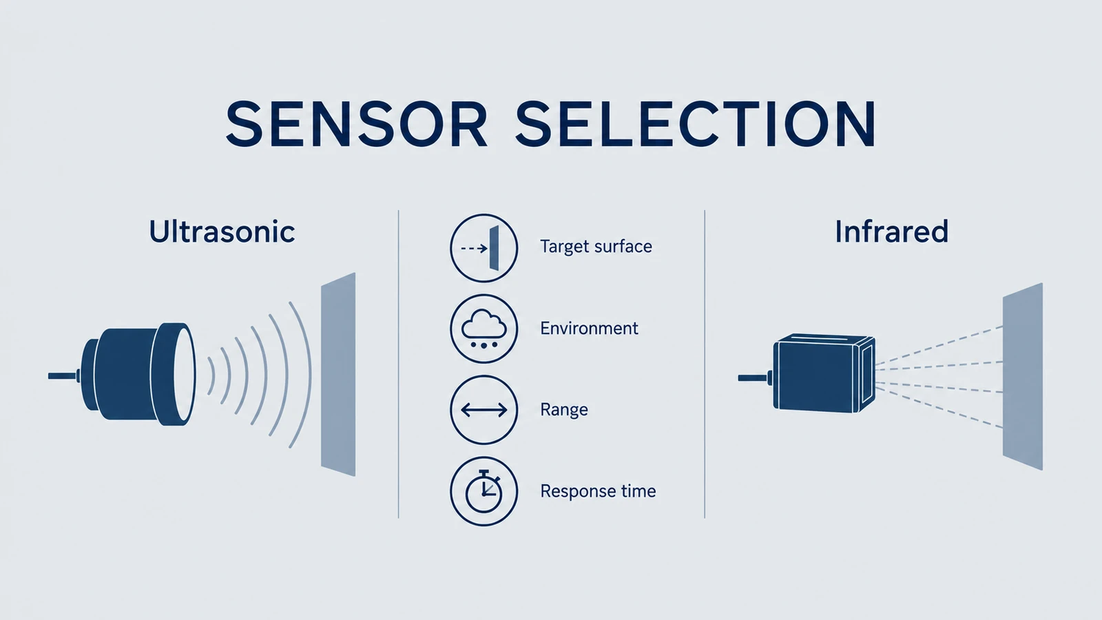 Compare both sensing methods against the target, environment, range and response requirements.