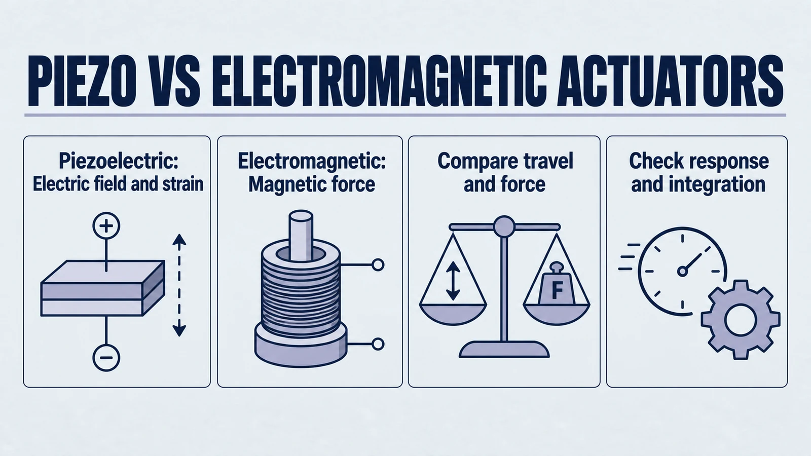 Infografik zum Artikel: Piezoelektrische vs. elektromagnetische Aktoren: Welcher eignet sich am besten für Präzisionsbewegungen?