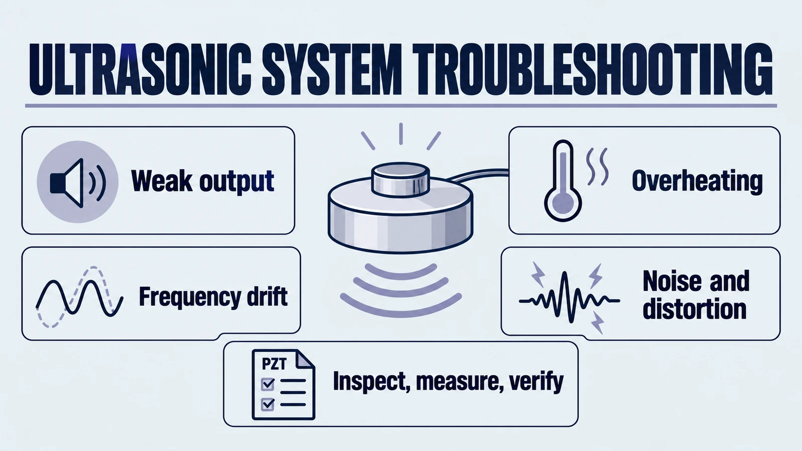 Infografik zum Artikel: Fehlerbehebung bei Ultraschallsystemen: Häufige Probleme und Lösungen für Wandler